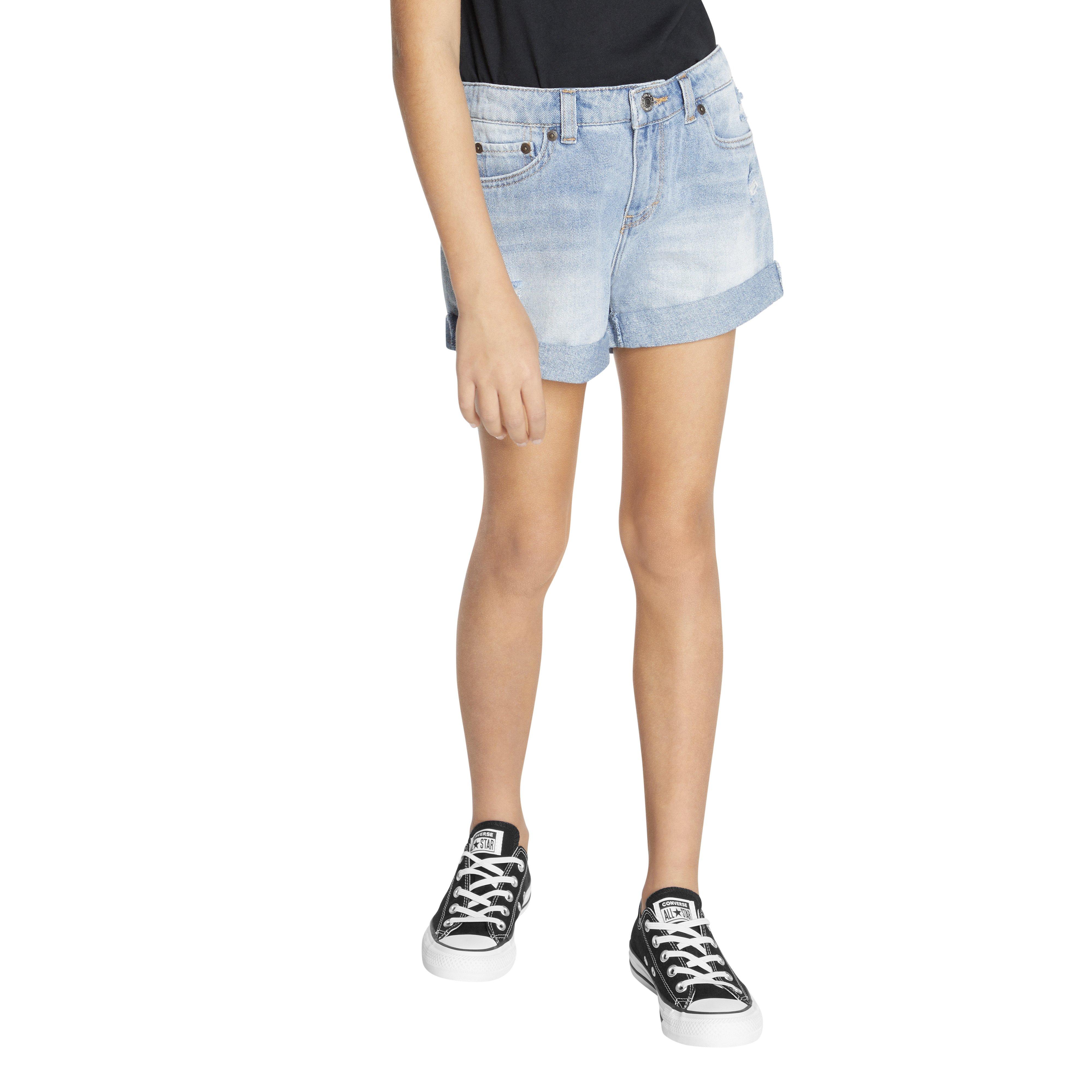Levi's Big Girls' Girlfriend Fit Roll-Up Light Blue Wash Denim Shorty Shorts - AS SHOWN